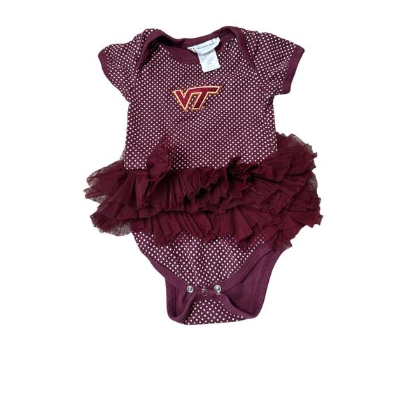 Two Feet Ahead Virginia Tech Baby Girls outfit; 12 mos, Hokies, Maroon & Orange - Picture 1 of 5